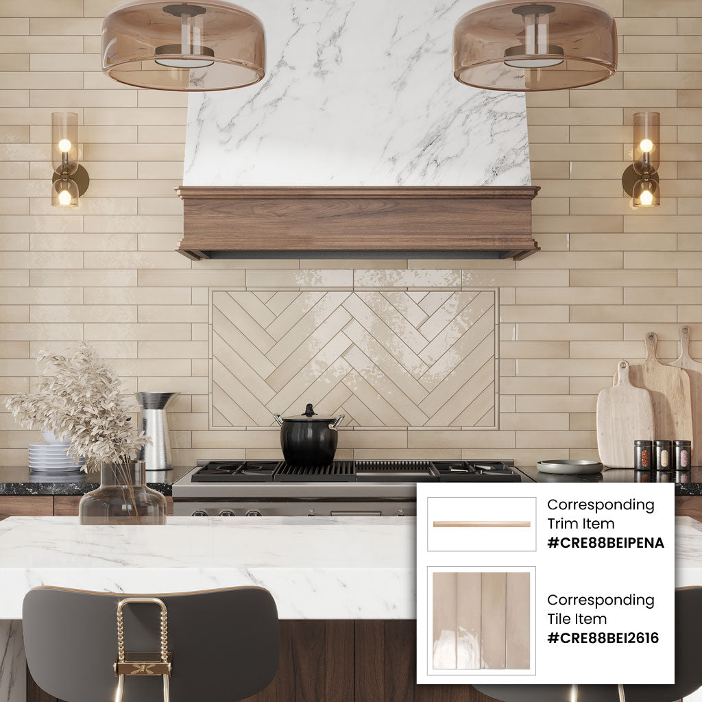 Beige 2.6x16 Glossy Ceramic Subway Tile (38 pack, 10.76 sq ft/case)
