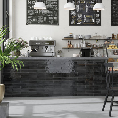 Black 2.6x16 Glossy Ceramic Subway Tile (38 pack, 10.76 sq ft/case)