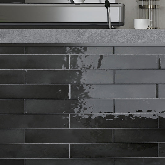 Black 2.6x16 Glossy Ceramic Subway Tile (38 pack, 10.76 sq ft/case)