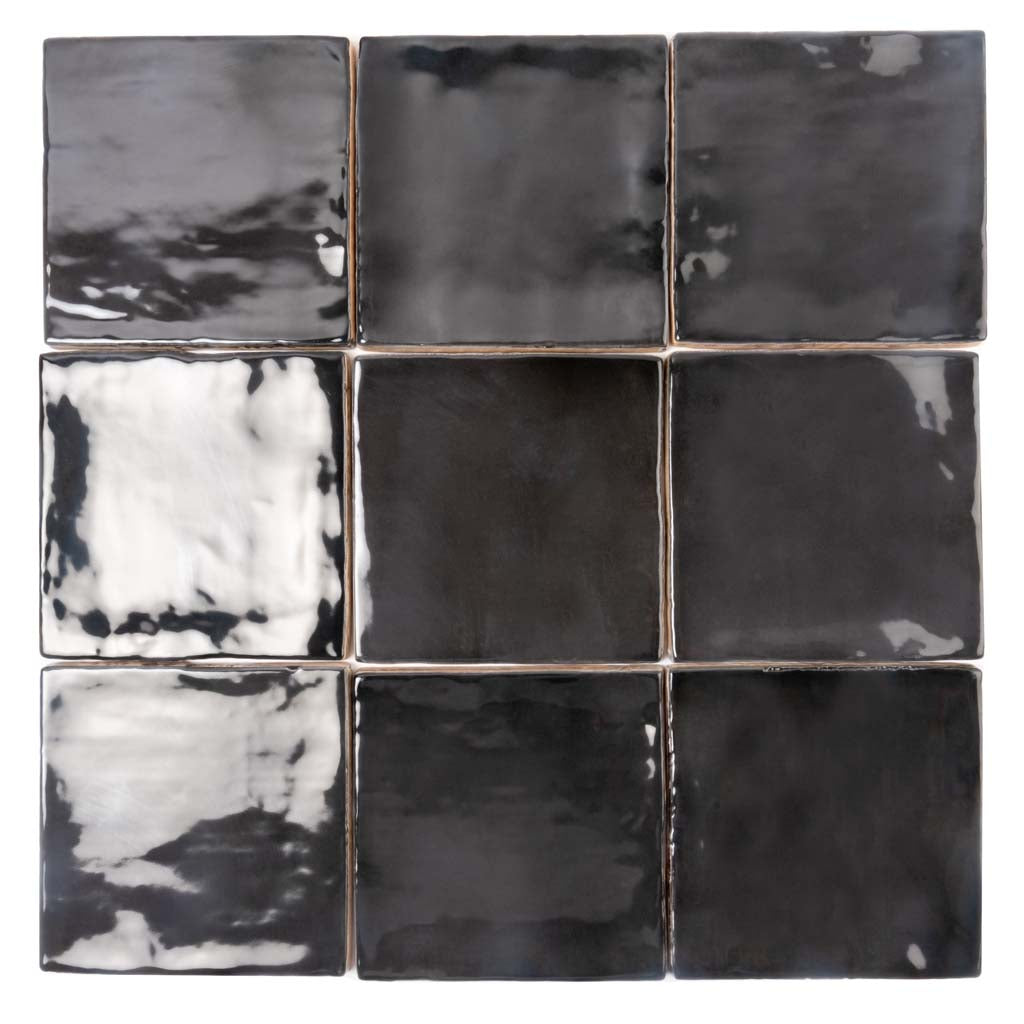 Black 4x4 Glossy Square Ceramic Tile (50 pack, 5.38 sq ft/case)