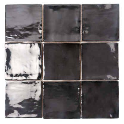 Black 4x4 Glossy Square Ceramic Tile (50 pack, 5.38 sq ft/case)