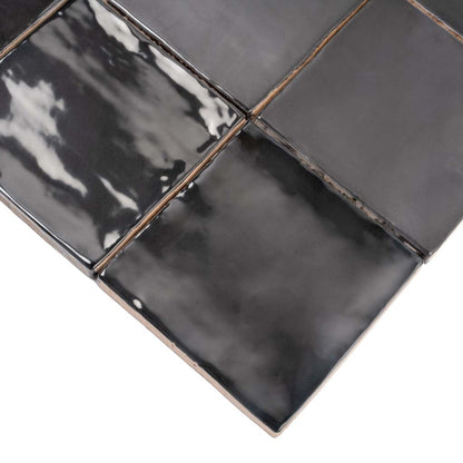 Black 4x4 Glossy Square Ceramic Tile (50 pack, 5.38 sq ft/case)