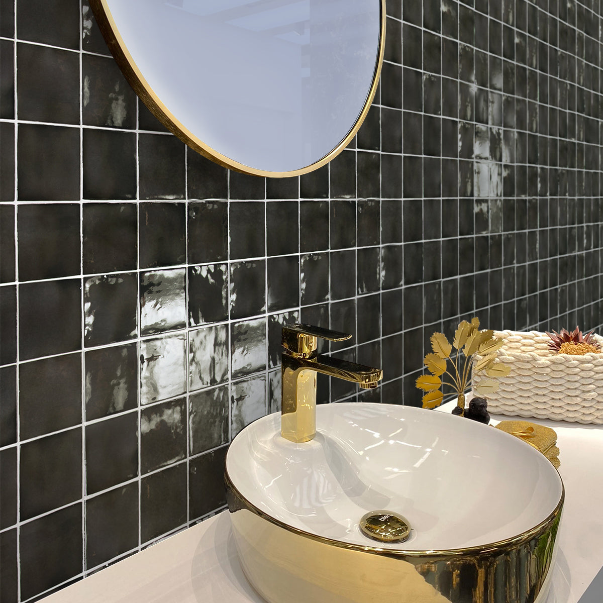 Black 4x4 Glossy Square Ceramic Tile (60 pack, 6.46 sq ft/case)