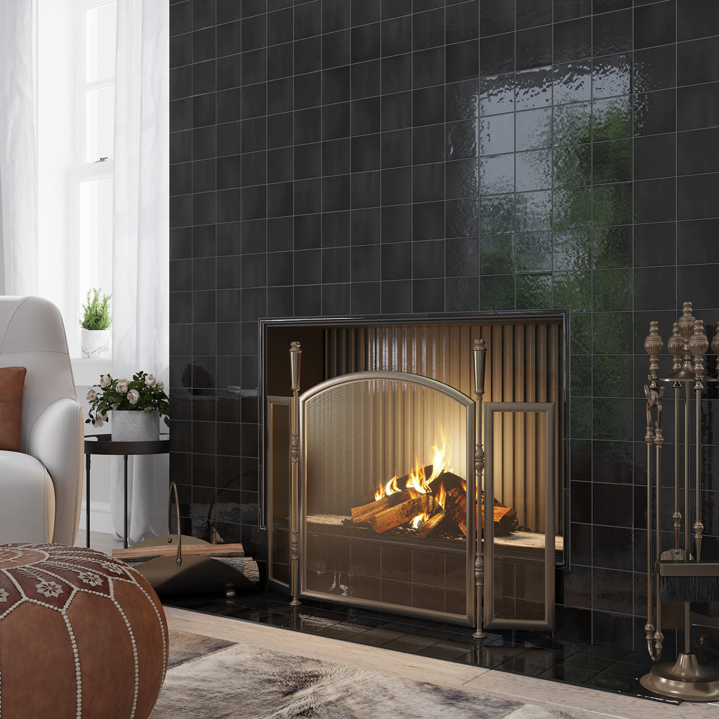 Black 4x4 Glossy Square Ceramic Tile (50 pack, 5.38 sq ft/case)