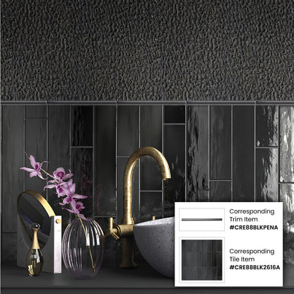 Black 2.6x16 Glossy Ceramic Subway Tile (38 pack, 10.76 sq ft/case) - Sample
