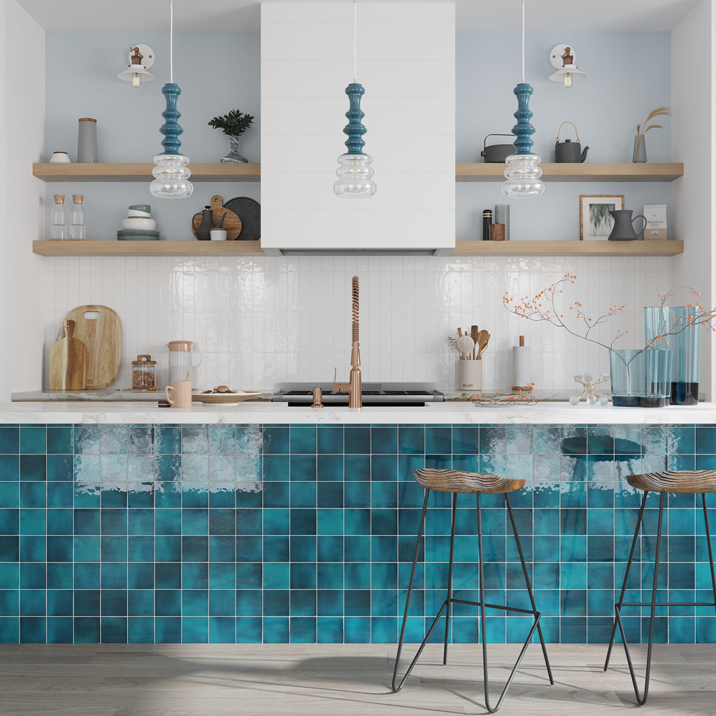 Teal Green 4x4 Glossy Square Ceramic Tile (60 pack, 6.46 sq ft/case) - Sample
