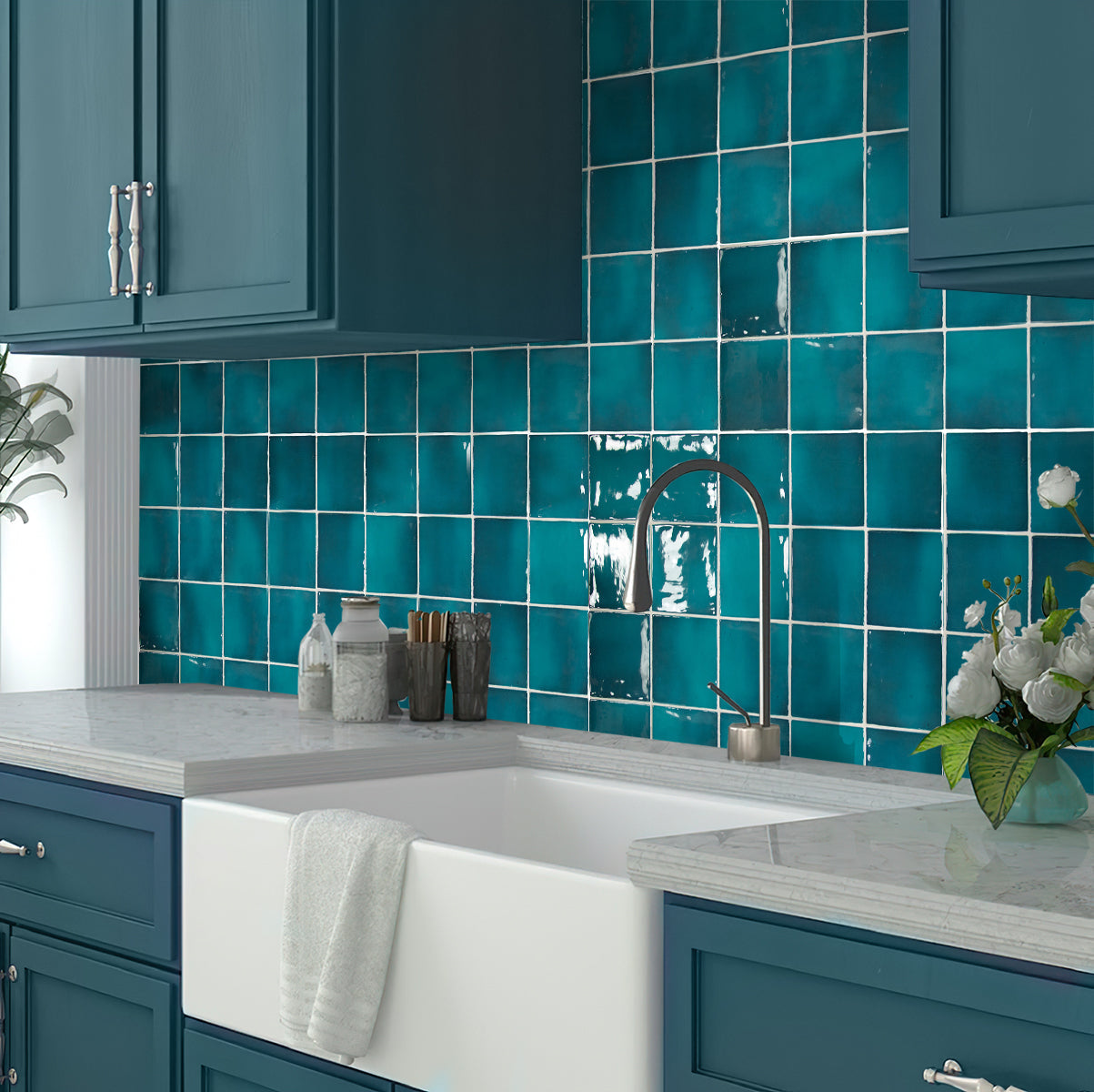 Teal Green 4x4 Glossy Square Ceramic Tile (60 pack, 6.46 sq ft/case)