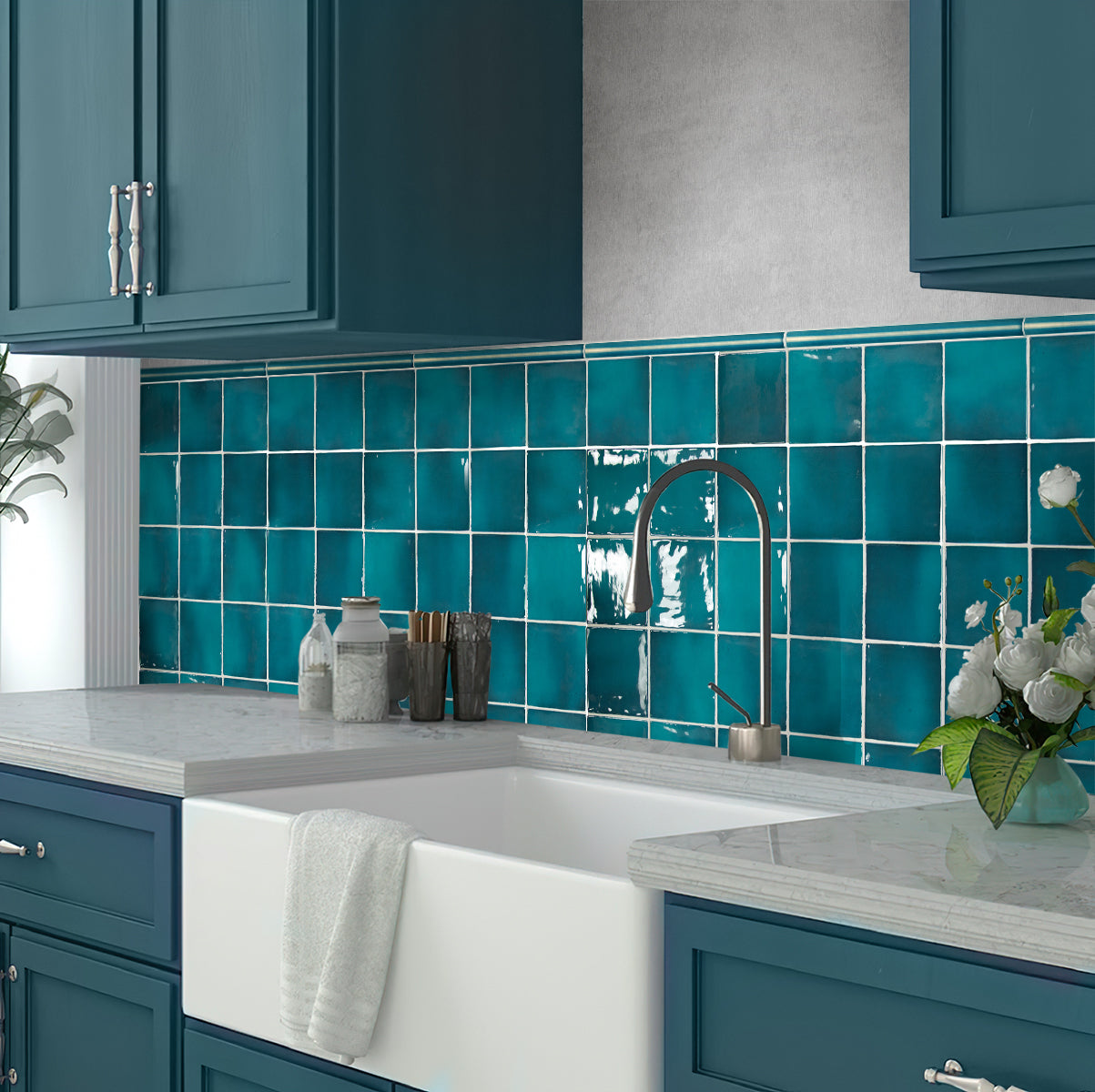 Teal Green 0.5x8 Glossy Ceramic Pencil Tile Trim (10 pack, 0.3 sq ft/case) - Sample