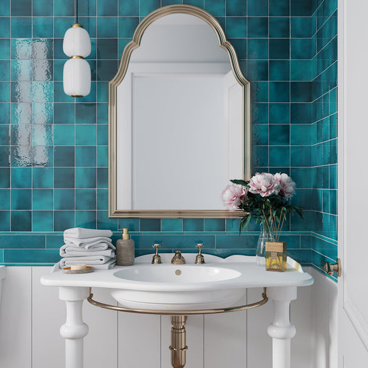 Teal Green 4x4 Glossy Square Ceramic Tile (60 pack, 6.46 sq ft/case) - Sample