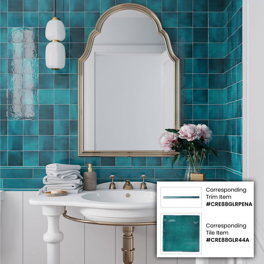 Teal Green 0.5x8 Glossy Ceramic Pencil Tile Trim (10 pack, 0.3 sq ft/case) - Sample