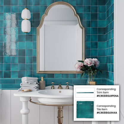 Teal Green 4x4 Glossy Square Ceramic Tile (60 pack, 6.46 sq ft/case)
