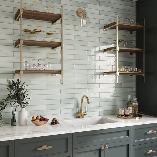 Tea Green 2.6x16 Glossy Ceramic Subway Tile (38 pack, 10.76 sq ft/case) - Sample