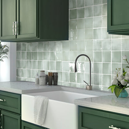 Tea Green 4x4 Glossy Square Ceramic Tile (50 pack, 5.38 sq ft/case) - Sample