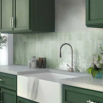 Tea Green 0.5x8 Glossy Ceramic Pencil Tile Trim (10 pack, 0.3 sq ft/case)