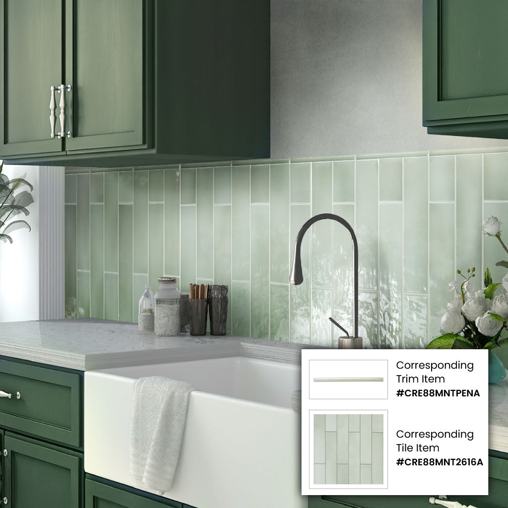 Tea Green 2.6x16 Glossy Ceramic Subway Tile (38 pack, 10.76 sq ft/case)