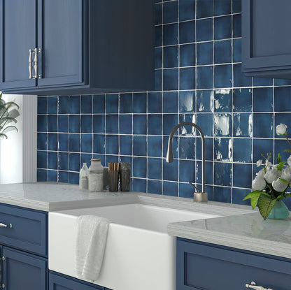 Navy Blue 4x4 Glossy Square Ceramic Tile (50 pack, 5.38 sq ft/case) - Sample
