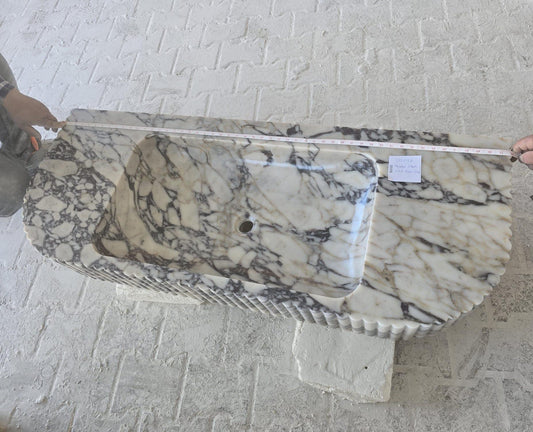 Calacatta Viola Marble Rectangular Wall-mount Bathroom Vanity carved from Solid Block (W)20" (L)52" (H)6" length measure view