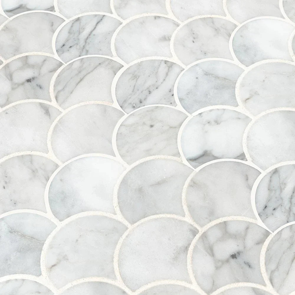 MSI Calacatta Blanco Scallop Polished Marble Mosaic Tile 10.43"x12.8"