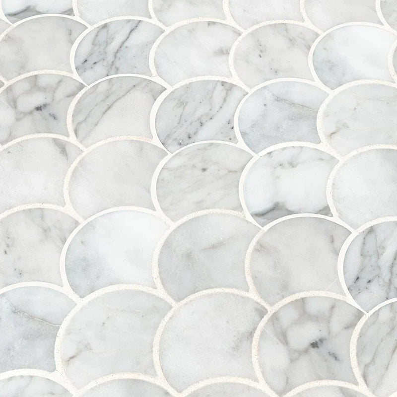 MSI Calacatta Blanco Scallop Polished Marble Mosaic Tile 10.43"x12.8"