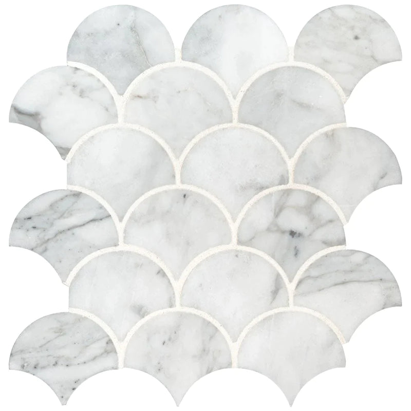 MSI Calacatta Blanco Scallop Polished Marble Mosaic Tile 10.43"x12.8"