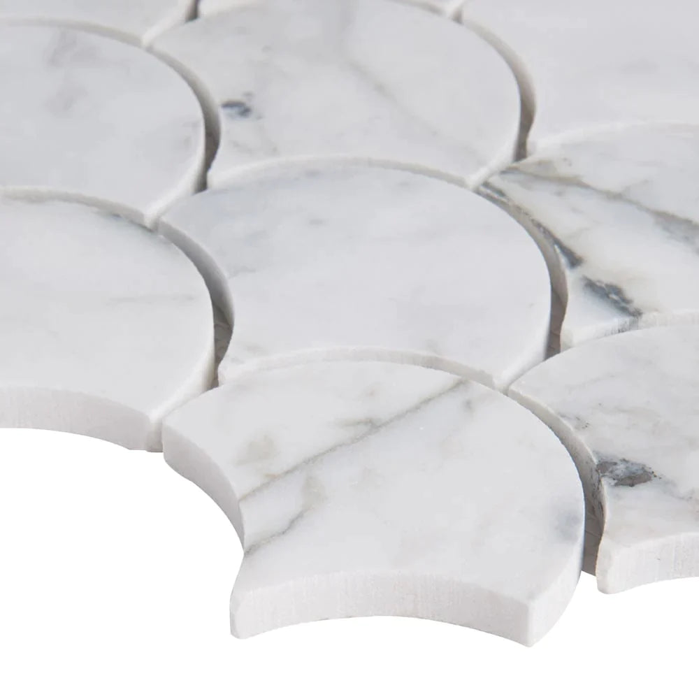 MSI Calacatta Blanco Scallop Polished Marble Mosaic Tile 10.43"x12.8"