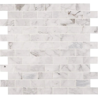 MSI Calacatta Cressa Honed Marble Subway Mosaic Tile 2"x4"