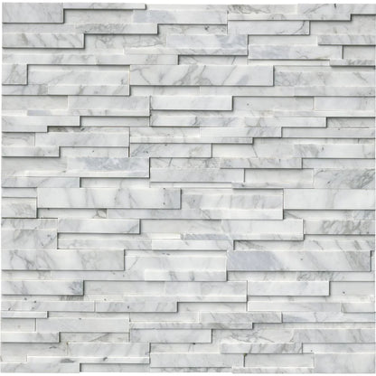 Calacatta cressa 3D ledger panel 6X24 honed marble wall tile LPNLMCALCRE624 3DH product shot multiple tiles top view