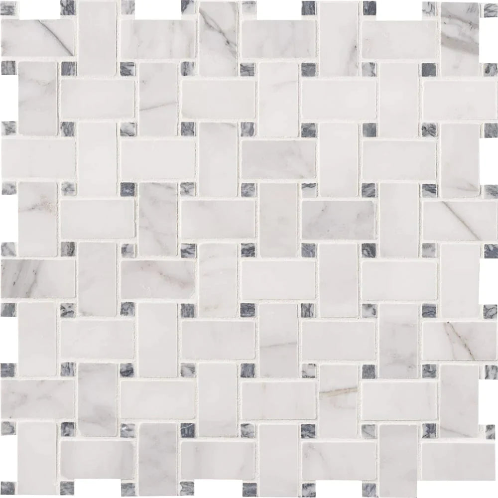 MSI Calacatta Cressa Basketweave Honed Marble Mosaic Tile 12"x12"