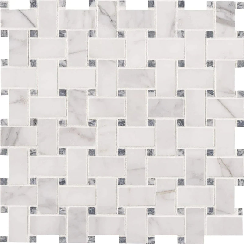 MSI Calacatta Cressa Basketweave Honed Marble Mosaic Tile 12"x12"