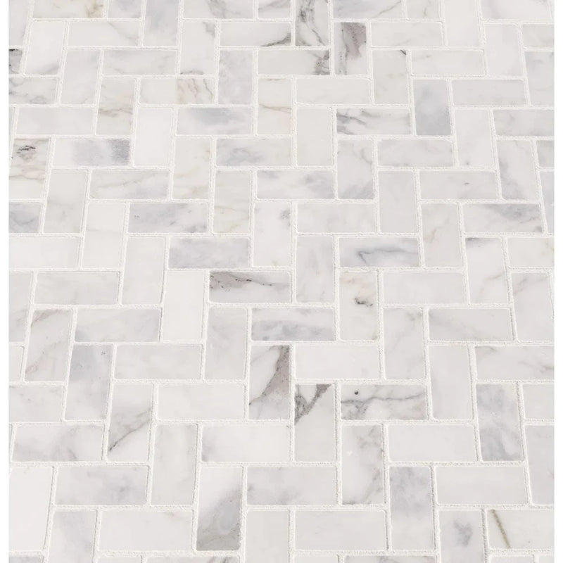 MSI Calacatta Cressa Herringbone Honed Marble Mosaic Tile 11.63"x11".63"