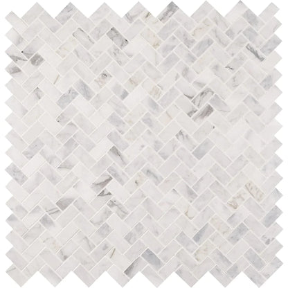 MSI Calacatta Cressa Herringbone Honed Marble Mosaic Tile 11.63"x11".63"