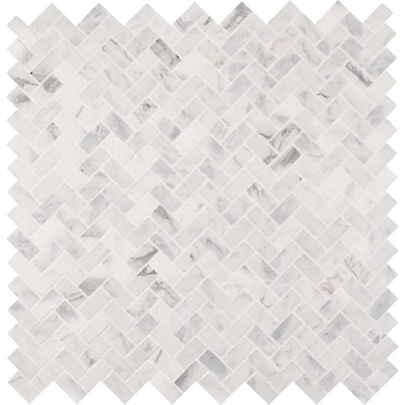 MSI Calacatta Cressa Herringbone Honed Marble Mosaic Tile 11.63"x11".63"