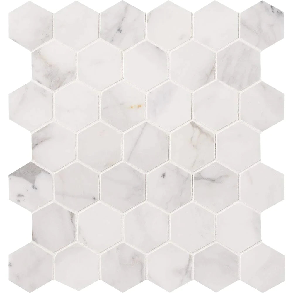 MSI Calacatta Cressa 2" Hexagon Honed Marble Mosaic Tile 11.75"x12"