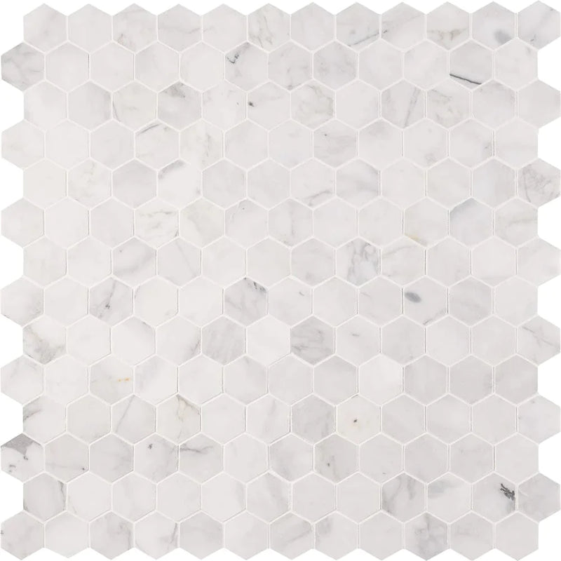 MSI Calacatta Cressa 2" Hexagon Honed Marble Mosaic Tile 11.75"x12"