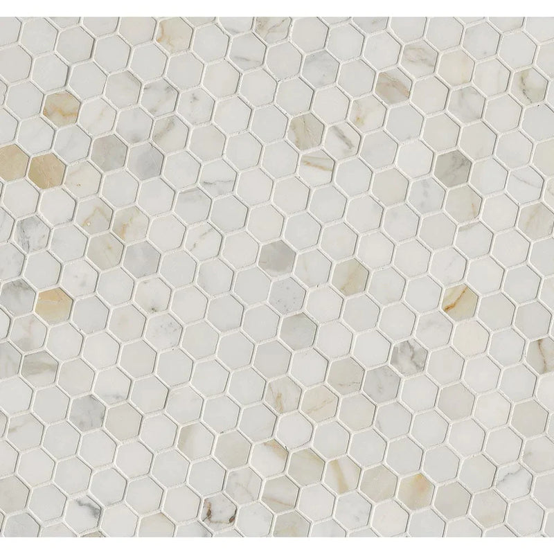 MSI Calacatta Gold 1" Hexagon Polished Marble Mosaic Tile 12"x12"