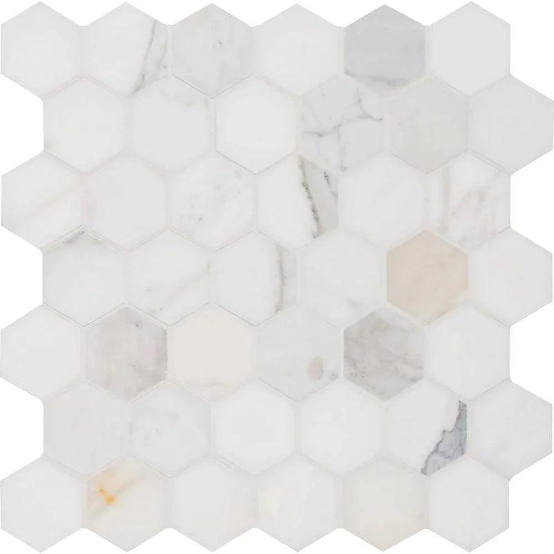 MSI Calacatta Gold 2" Hexagon Polished Marble Mosaic Tile 12"x12"