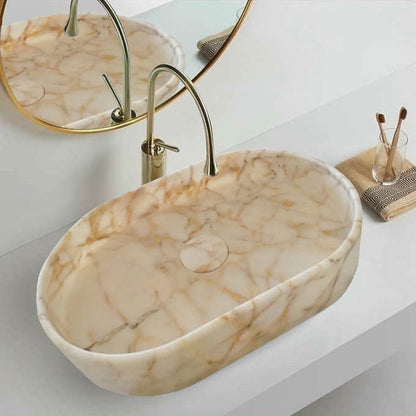 Calacatta Gold Marble Above-Vanity Oval Curved Sink Polished (W)16" (L)24" (H)5"