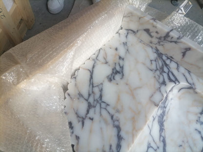 Calacatta Viola Marble Wall-mount Bathroom Vanity carved from Solid Block (W)20" (L)52" closeup edge