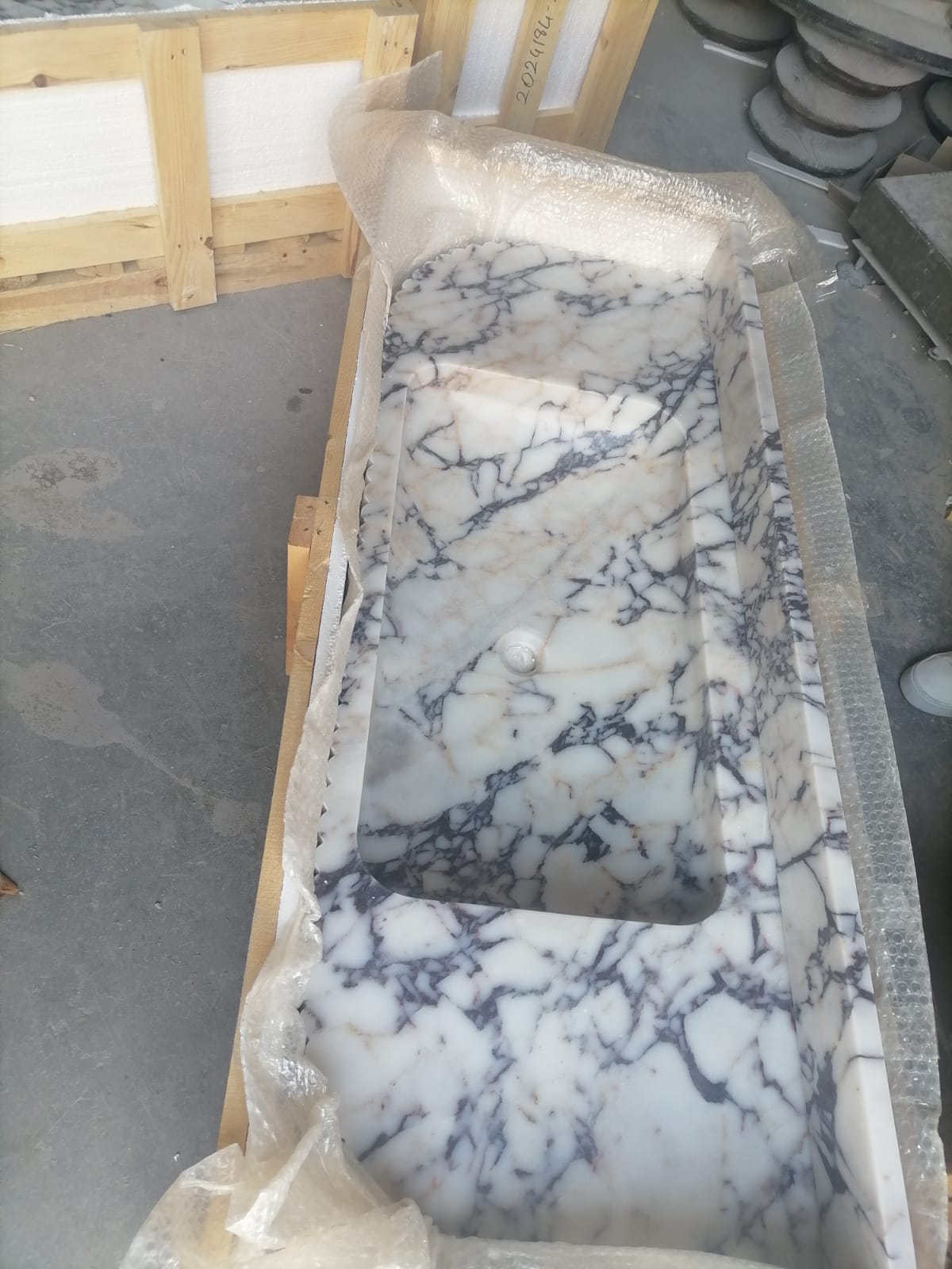 Calacatta Viola Marble Wall-mount Bathroom Vanity carved from Solid Block (W)20" (L)52" packaging