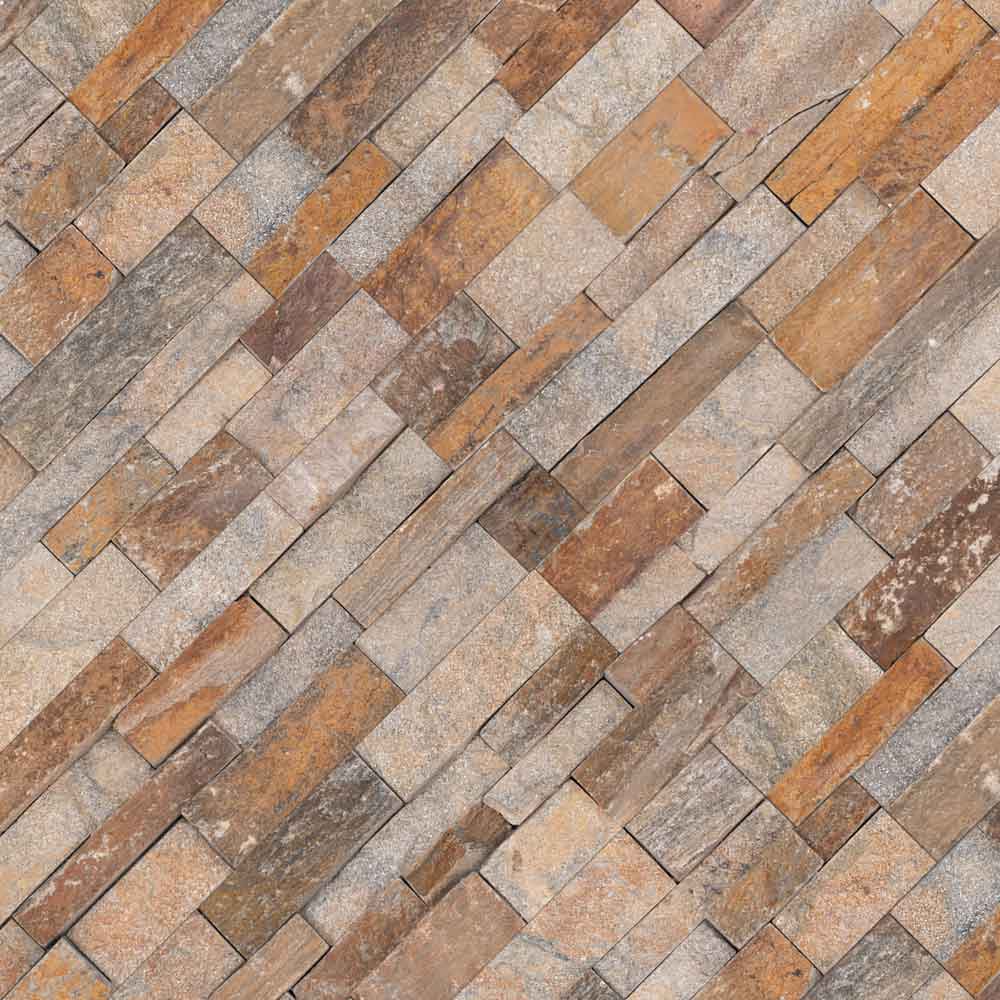 Canyon creek splitface ledger panel 6X24 natural quartzite wall tile LPNLQCANCRE624 product shot angle view