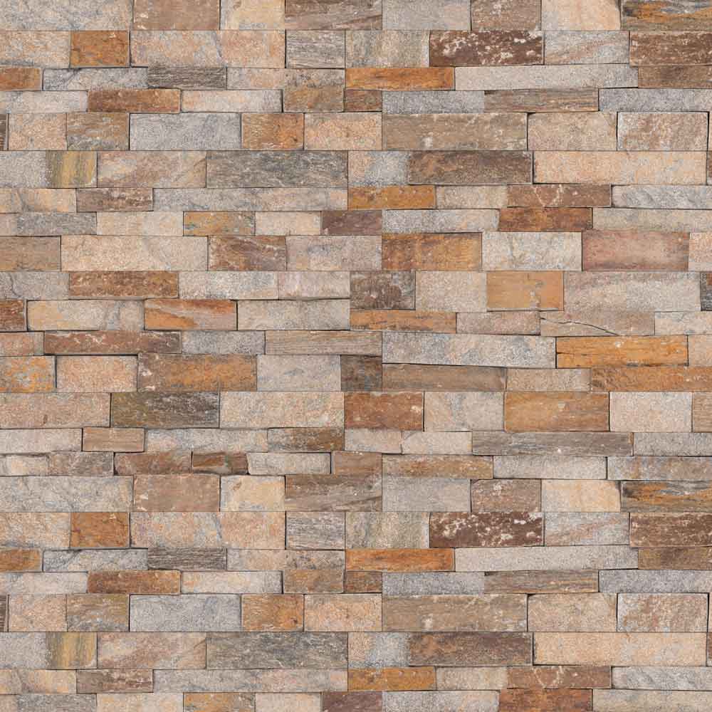 Canyon creek splitface ledger panel 6X24 natural quartzite wall tile LPNLQCANCRE624 product shot multiple tiles top view