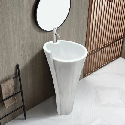 Carrara White Marble Stand-alone Designer Pedestal Bathroom Sink (W)16.5" (L)16.5" (H)36"