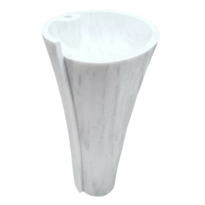 Carrara White Marble Stand-alone Designer Pedestal Bathroom Sink (W)16.5" (L)16.5" (H)36"