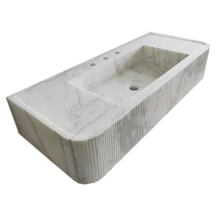 Carrara White Marble Wall-mount Bathroom Vanity Ribbed Textured Front (W)16" (L)38" (H)6" angle view