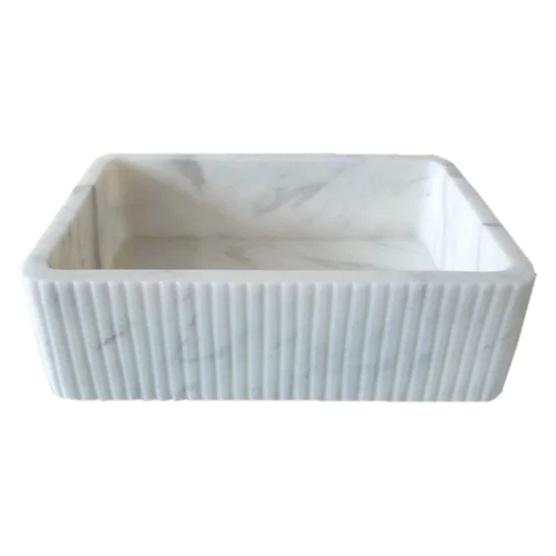 Carrara White Marble Wall-mount Bathroom Sink Ribbed Textured (W)16" (W)24" (H)6"