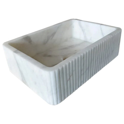 Carrara White Marble Wall-mount Bathroom Sink Ribbed Textured (W)16" (W)24" (H)6"