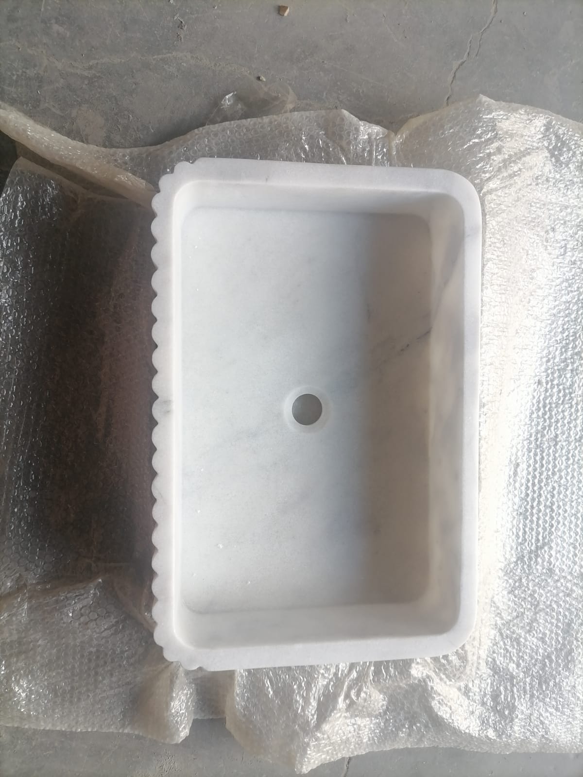 Carrara White Marble Wall-mount Bathroom Sink Ribbed Textured (W)16" (W)24" (H)6" top measure