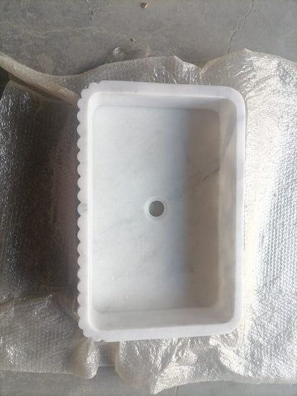 Carrara White Marble Wall-mount Bathroom Sink Ribbed Textured (W)16" (W)24" (H)6" top measure