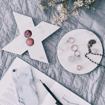 Carrara White genuine marble triangle round hastag x coasters 5x5 polished set of 4 SKU-MSBCRGEU5x5SP product shot X and Round