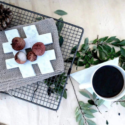 Carrara White genuine marble triangle round hastag x coasters 5x5 polished set of 4 SKU-MSBCRGEU5x5SP product shot 